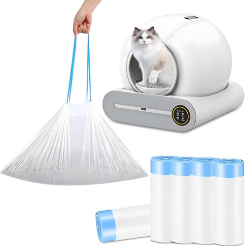 XQDKoon Sacs de Litière pour Chat, Sac Poubelle Litiere Chat avec Cordon de Serrage, Durables, Résistants à Déchirure pour Litiere Chat Autonettoyante 5 Rouleaux 75 Pièces