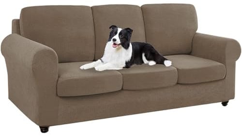 Stretch-Jacquard-Sofabezug-Set, stilvoller Couch-Schonbezug für Ektorp-Sofa, inklusive Sitzkissen, Bezüge und Rückenlehnen, Khaki Sofa + 3-L-Sitze + 3-L-Rückenlehnen)