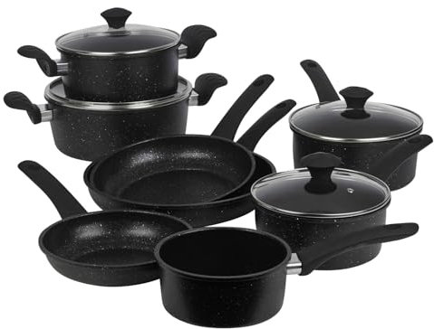 URBN-CHEF 4/5/6/8 Pcs Marble Coated Saucepans, Casserole Pots & Frying Pans Forged Carbon Stainless Steel Non-Stick Induction Cookware Set | Premium Cooking for Gas, Electric, Ceramic Stovetops Base