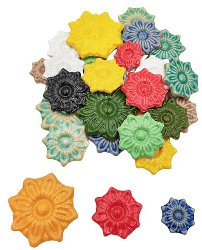 500g Random Ceramic Mosaic Tiles for DIY Crafts,3 Sized Mosaic Pieces for Plates Flowerpots Making Supplies Home and Outdoor Decoration (Mix Color, Flower)