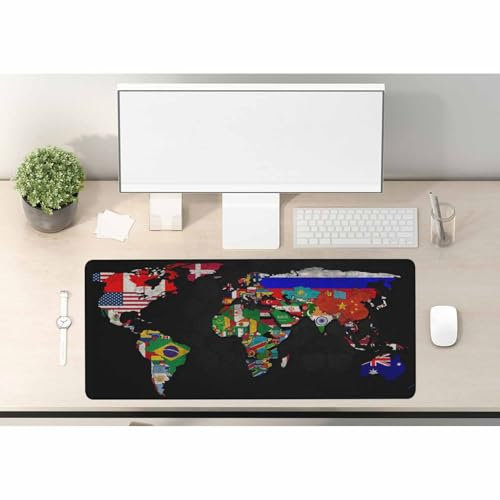 Woutay Large Mouse Pad,Flag World Map,Stitched Edges Mousepad,Non-Slip Rubber Base