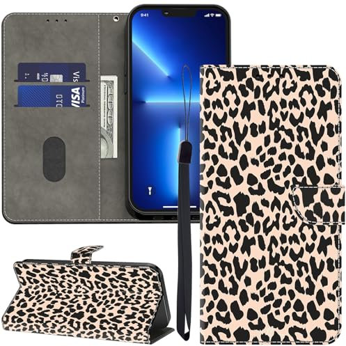 GLANDOTU Lederhülle für Samsung Galaxy A05S Hülle, Kartensteckplätzen Muster Flip Motive Wallet Handyhülle Tasche Case Schutzhülle Kompatibel mit Samsung A05S 4G Hülle - Leopard
