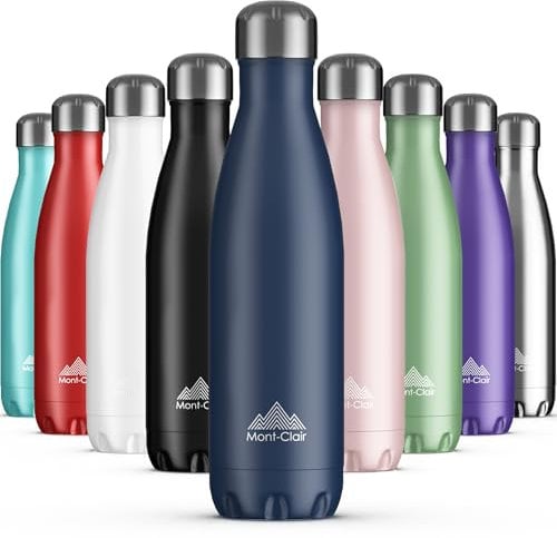 Mont-Clair Gourde isotherme - Bouteille isotherme sans BPA - Gourde inox 1L, 24h froid & 12h chaud - Bouteille d'eau en acier - 1L Bleu Marine