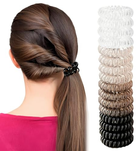 ZEPIQOR 16 Stück Spiral Haargummis, Telefonkabel Haargummi, Elastisch Zopfgummi, Haargummi Damen, Haarband Telefonkabel für Mädchen und Damen in Schwarz, Transparent, Grau, Hellgrau