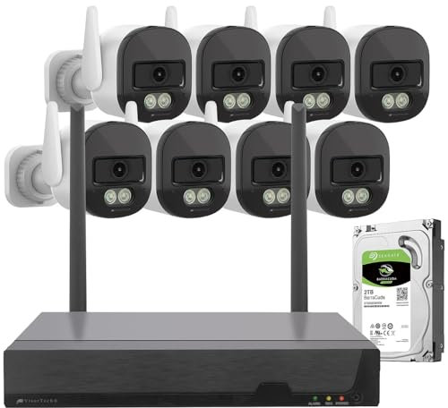 VisorTech Kamera System: Plug-&-Play-Überwachungssystem mit 8 Kameras + 2TB SATA HDD, WLAN 6 (Outdoor Überwachungskamera Set, Überwachungskamera außen Set, Alarm Bewegungsmelder)