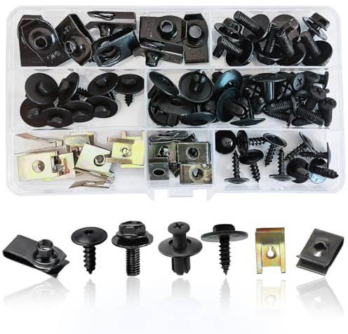 64 Sätze Blechmutter Schraube Mutter Clip Kit, Auto Body Undertray Schrauben, Metall U Typ Befestigungsclip, Kotflügelclip Blechmuttern Kunststoff Montage Set