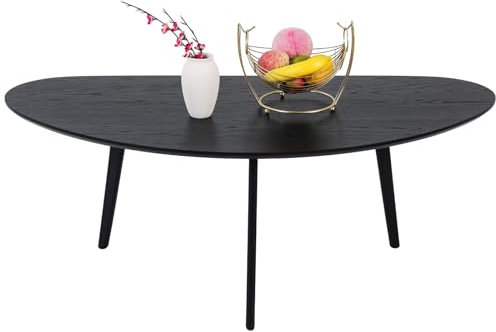 PHOENANCEE Couchtisch Oval, Kleiner Tisch Wohnzimmer, Tischbeine aus massivem Eichenholz, Mitteltisch für Wohnzimmer, 120CM(Schwarz)