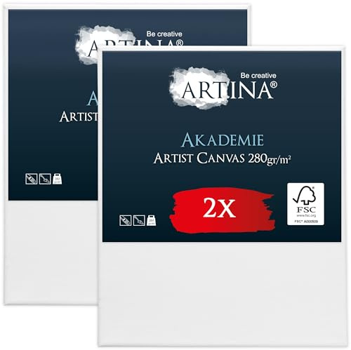 Artina 2er FSC® Set bespannte Keilrahmen Leinwand zum Bemalen | 50x60cm Canvas 100% Baumwolle Acryl Leinwände zum malen Rahmen Acrylfarben Künstlerbedarf Akademie