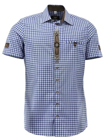 OS Trachten Trachtenhemd Regular Fit Psara, Größe:43/44, Farbe:Mittelblau