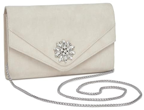 Miss Lulu Pochette Clutch Donna, Pochette Eleganti da Cerimonia, Borse con Diamanti in Pelle Scamosciata, Borsa da Sera Elegante con Catenella per Matrimoni, Feste e Serate