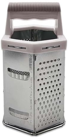 Rallador de alimentos de seis lados con asa, rallador de metal multisuperficie para queso, verduras y más, 19 cm de altura (piedra)