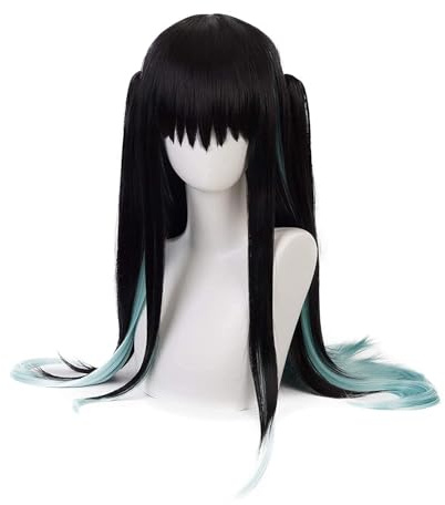 Schwarzer Farbverlauf mintGrün Perücke, Tokitou Muichirou Cosplay, Anime Kostüm, 60cm lange Haare Anime Perücke für Frauen Natürliches Aussehen Weiche Perücken Glattes, Halloween