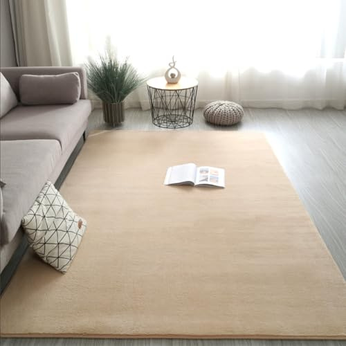 RBQIZVW Hochflor Teppich Wohnzimmer Flauschig Fellteppich Kunstfell Plüsch Shaggy Weich Fellimitat, kuscheliger Kurzflor Teppich, Anti-Rutsch Unterseite, Waschbar bis 30 Grad,Beige,200×340 cm
