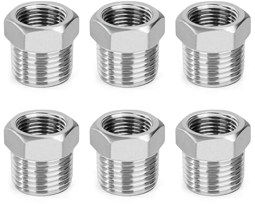 Raccord de Tuyau Fileté en Acier Inoxydable, 6Pcs 1/2 Mâle à 3/8 Femelle Raccords Réducteur à Douille Hexagonale, Connecteur de Réduction pour Eau, Huile, Jardin