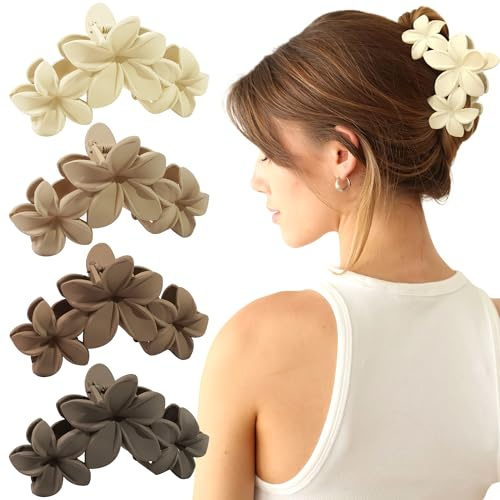 JOYOYO 4 Pcs Flower Hair Clips for Women and Girls - Hair Claws Clips for Medium/Thick Hair Matte Natural Colors 4.3 Inch