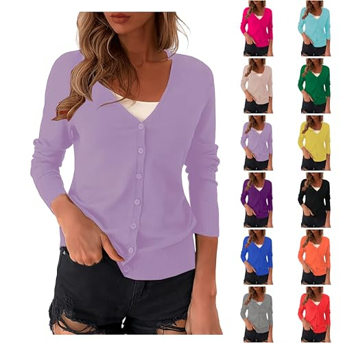 Cardigan da donna UK, cardigan da donna leggero, a maniche lunghe, con bottoni, top da donna per abito estivo da sera per matrimoni, # Viola, M