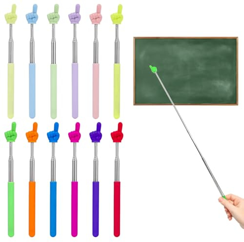 12 Stück Ausziehbar Zeigestab,Edelstahl Teleskop Lesestift Lehrer Finger Zeigestock Zeiger für Unterricht im Klassenzimmer, Vorlesungen(Mehrfarbig)