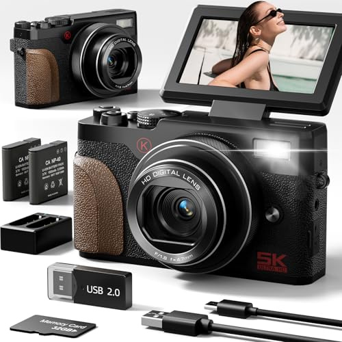 NBD 5K Digital Cameras for Photography Autofocus,64MP Vlogging Cameras for YouTube,18X Digital Zoom Travel Camera with Anti-Shake,2 Batteries,32GB SD Card (Black)