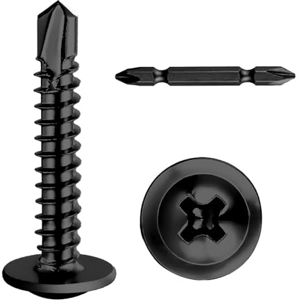 SHUNCHG 50 Stuck M4.8x19mm Blechschrauben Selbstschneidend Bohrschrauben | Selbstschneidende Metallschrauben 410 Edelstahl,Selbstbohrende Schwarz Schrauben,mit Schraubendreher Bit für Blech,Holz,DIY