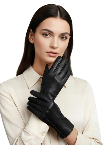 VIVISENCE Damen Winter Lederhandschuhe Weiches Echtleder Wollfutter Hält Warm