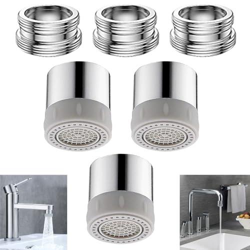 Aireador grifo de 2 modos, 3 unidades M22/M24 aireador grifo cocina/baño, antisalpicaduras filtros grifos lavabo, filtro grifo aireadores ahorro agua con 3 adaptadores de cobre M22 a M24