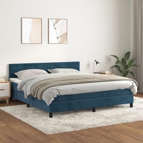 Refined Boxspringbett mit Matratze Dunkelblau 160x200 cm Samt