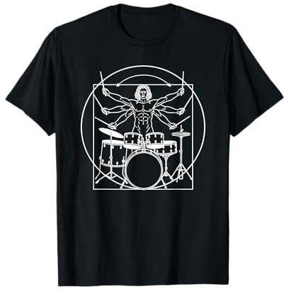 da Vinci Vitruviano Batterista Man Rock Music Fan Rock n Roll Maglietta