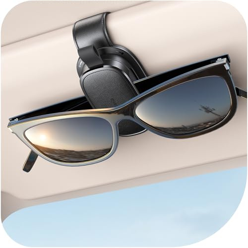 Chfeila Brillenhalter für Auto, 360° Drehbar, Sonnenbrillen Halter, Schwarz | 2026 Upgrade, Magnetischer Sonnenbrillenhalter, Universaler Leder Sonnenblende Clip, Auto Gadgets Zubehör Innenraum
