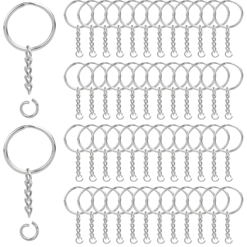liuchanghe 50 Stück Schlüsselanhänger, 25mm Schlüsselring mit Kette, Schlüsselanhänger Selber Machen für Schlüssel Handwerk DIY Schmuckherstellung