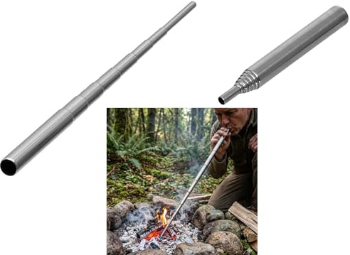 Campfrei Ausziehbares Feuerblasrohr aus Edelstahl - Teleskop Blasrohr für Grill, Kamin, Lagerfeuer - 49,5 cm - Camping BBQ Anzündhilfe Survival