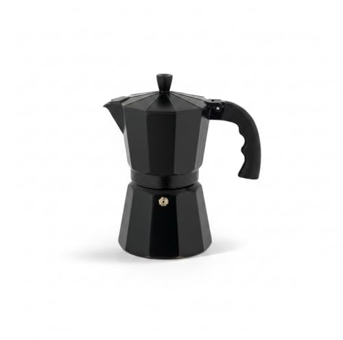 BRILY Caffettiera Classica 3 Tazze in Alluminio, Nera, per Induzione e Fiamma Diretta (Ad induzione)