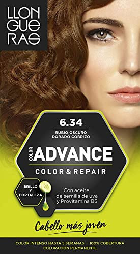 Llongueras Color Advance Tinte Pelo Mujer Coloración Permanente Color Intenso Hasta 5 semanas - Tono 6.34 Rubio Oscuro Dorado Cobrizo