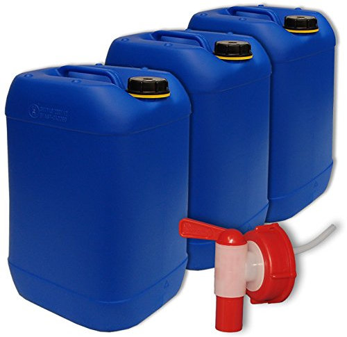 Lot de 3 Bidons plastique 25 litres bleu + 1 robinet DIN 61 (22248x3+22010)