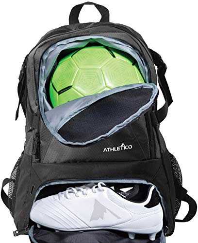 Athletico National Football Bag - Backpack for Football, Basketball & Volleyball Includes Separate Cleat and Ball Compartments (Black)