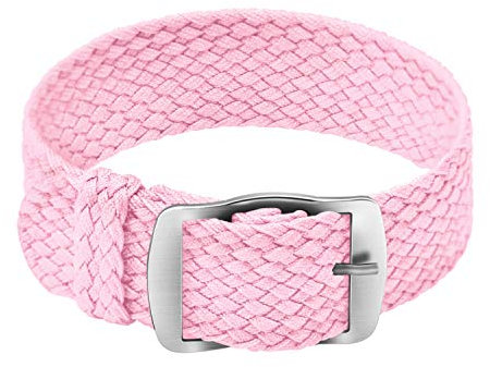ULLCHRO Unisex Perlon Nylon Armband mit Edelstahl Silberne Schnalle 20mm Rosa