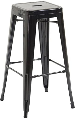 CLP Tabouret De Bar Joshua V2 en Métal I Chaise Haute Design sans Dossier | Tabouret Empilable A 4 Pieds avec Repose-Pieds | Style Industriel, Couleur:Noir