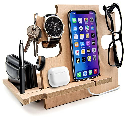 Dockingstation, Smartphone-Ständer - Nachttischhalter aus Holz, Natürliche Holzfarbe