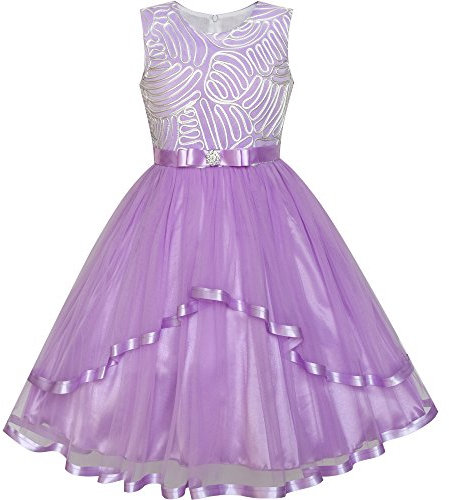 Sunny Fashion Robe Fille Fleur Fille Habiller Pourpre Belted Mariage Partie Demoiselle d'honneur 6 Ans,Violet