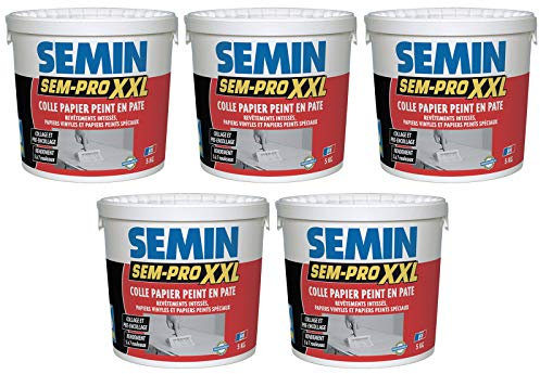 Colle Papiers Peints en Pâte Semin Sem-Pro XXL, Prêt à l'Emploi, Seau de 5 kg (Lot de 5)
