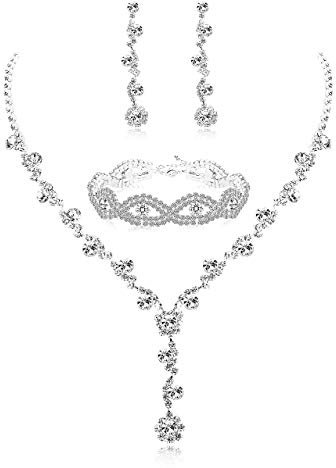 Adramata Strass Brautjungfer Schmuck Set Damen Halskette und Ohrringe Set Hochzeit Kristall