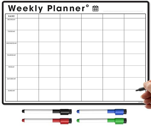 TMS Magnetic Weekly Planner and Organiser A3 | Customisable Whiteboard for Family or Business Tasks and Meal Planning | with 4 Free Magnetic Dry Wipe Pen (Black - 6 Column, A3)
