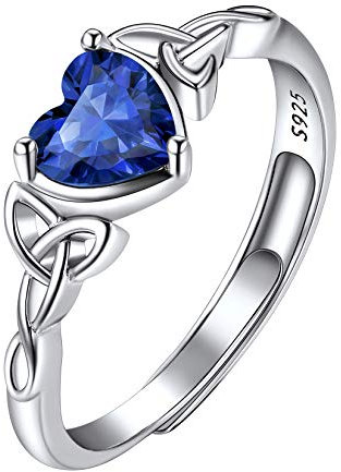 Suplight 925 Sterlingsilber Damen Solitärring mit Herz synthetische Saphir Geburtsstein September Verstellbarer Ring mit Blauer Zirkonia eingelegt Schmuck für Mädchen Frauen