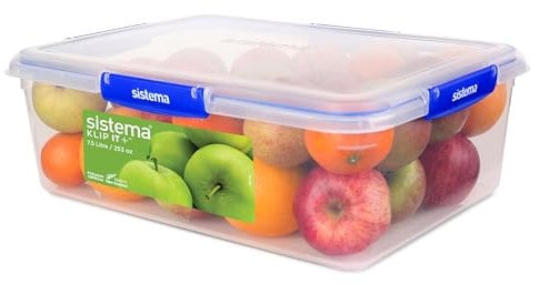 Sistema KLIP IT PLUS Food Storage Containers | 7.5 L Rectangle | Stackable & Airtight Fridge/Freezer Food Box with Lid | BPA-Free Plastic