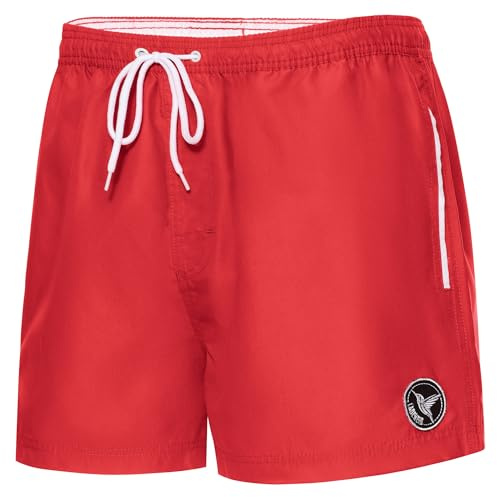 Ladeheid Costume Uomo Mare Extra Corto con Taschino, Medium Drawstring, Fodera in Rete, Costumi da Bagno, Boxer per la Spiaggia, la Piscina e Il Surf LA40-199 (Rosso, 3XL)