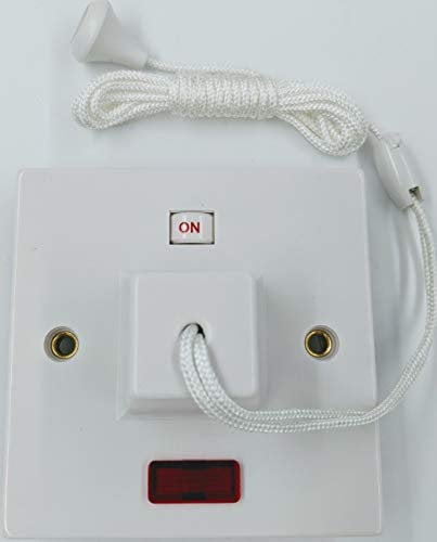 Electric Shower Ceiling Switch with Pull Cord 45 Amp Double Pole Isolator Isolation White Bathroom with Neon by Status