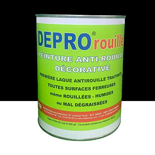 DEPROMA Peinture anticorrosion - Peinture pour Fer - Glycéro Antirouille - Sans sous-couche directe sur rouille - 2.5kg (Noir mat)