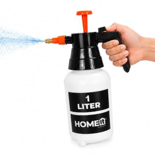 Home>it® Drucksprüher 1L mit Pumpe – Garten Handsprüher – Verstellbare Düse – UV-beständiger Tank – Für Unkrautbekämpfung & Pflanzenpflege – Weiß/Schwarz/Orange