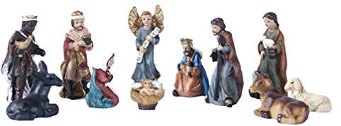 Krippen Figur Set Heilige Familie - Christus Geburt von Jesus Statue Set für Weihnachten Dekoration - Religiöse 11-teilige Krippen Szene
