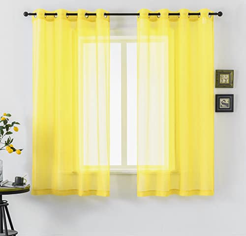 DUALIFE Gelbe durchsichtige Vorhänge 160 cm Länge für Schlafzimmer, 2 Paneele, einfarbige Optik, halbtransparente Sunmmer Vorhänge für Wohnzimmer, Esszimmer, Badezimmer, Küche, 132x160 cm lang