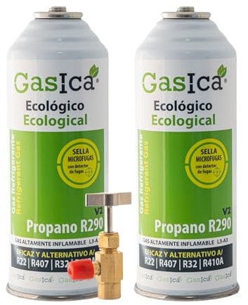 2 ENVASES GAS ECOLOGICO REFRIGERANTE V2 226gr x2 ALTERNATIVO R22/R407C/R410A VALVULA INCLUIDA